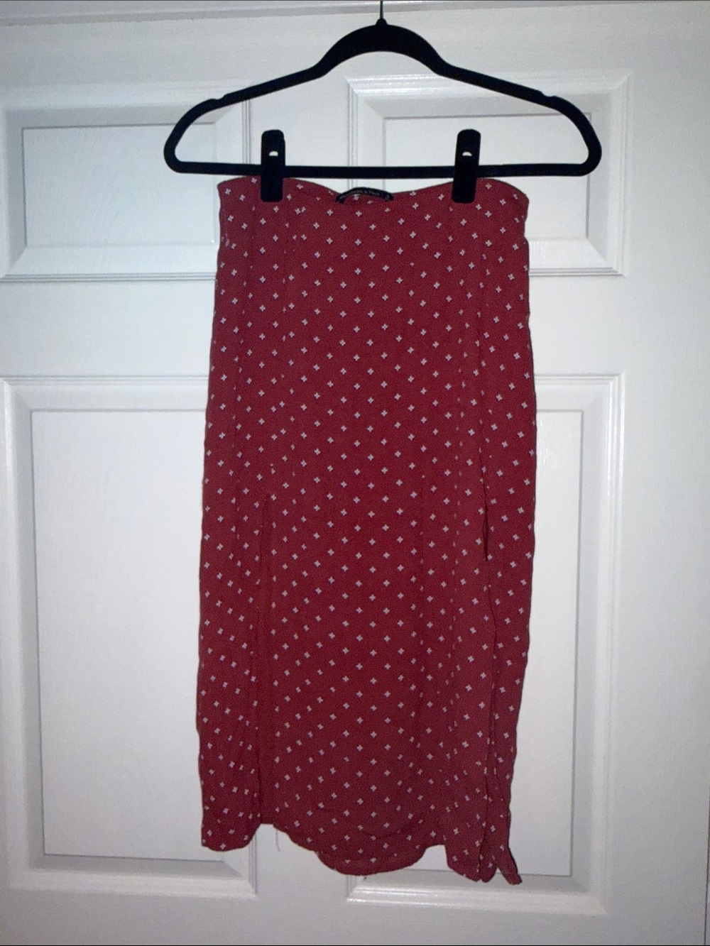 Abercrombie & Fitch Red Midi Skirt with White Micro Print